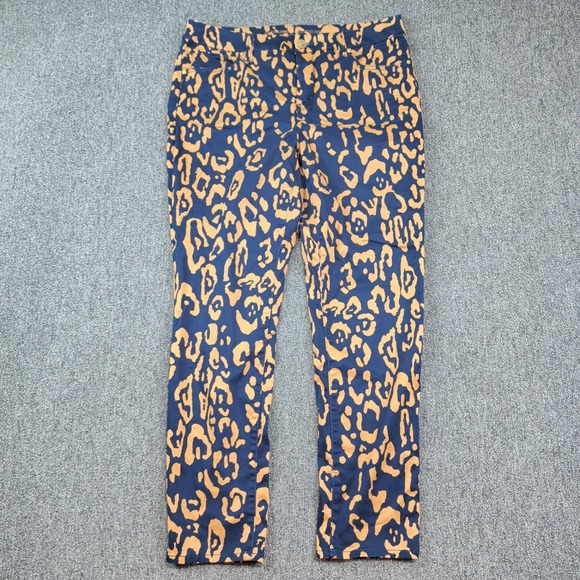 Chico's So Slimming Girlfriend Ankle Pants 1 M Navy Orange Leopard Print Cotton — photo 2